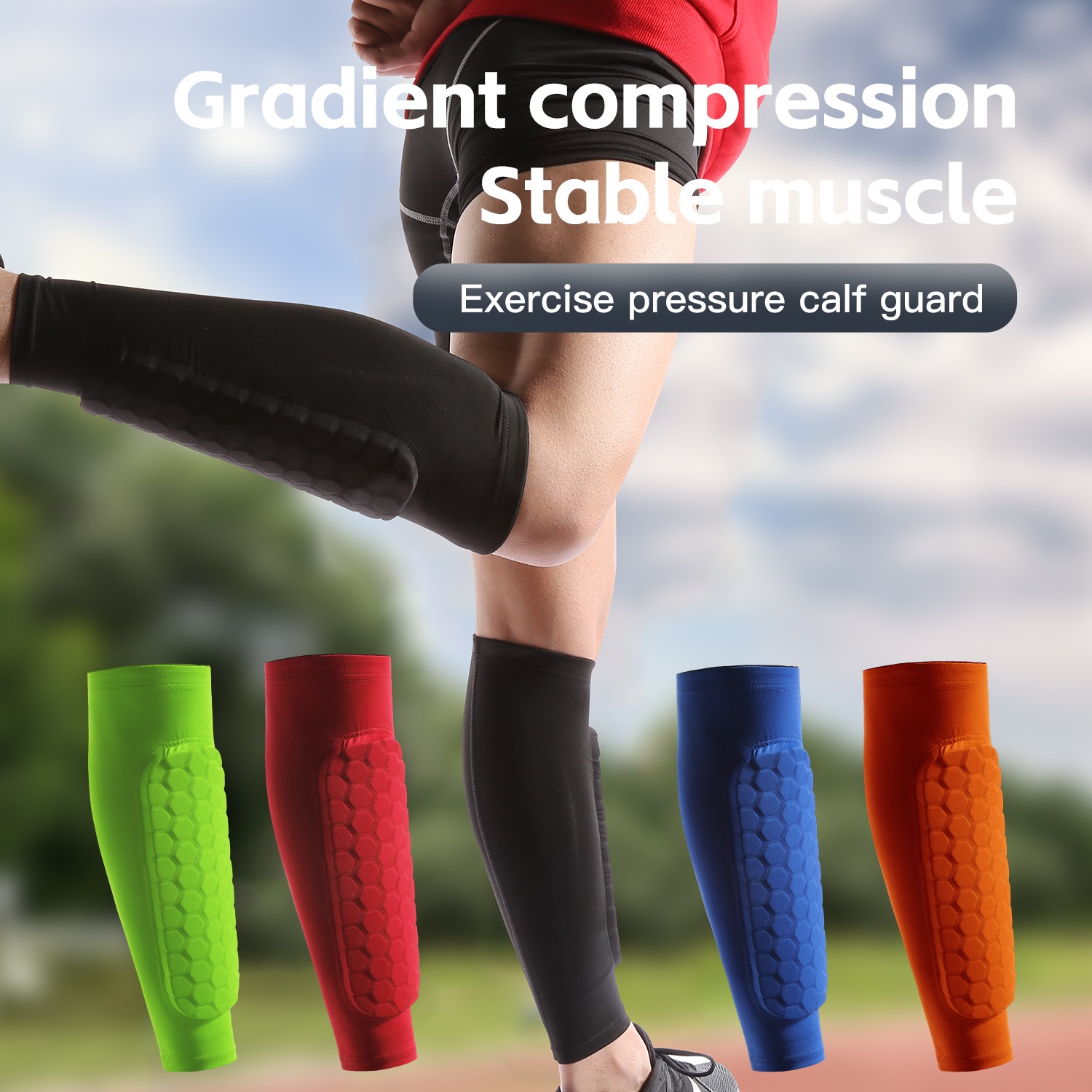 1Pcs Soccer Shin Guards Shin Defender Calf Compression Sleeve with Honeycomb Pad