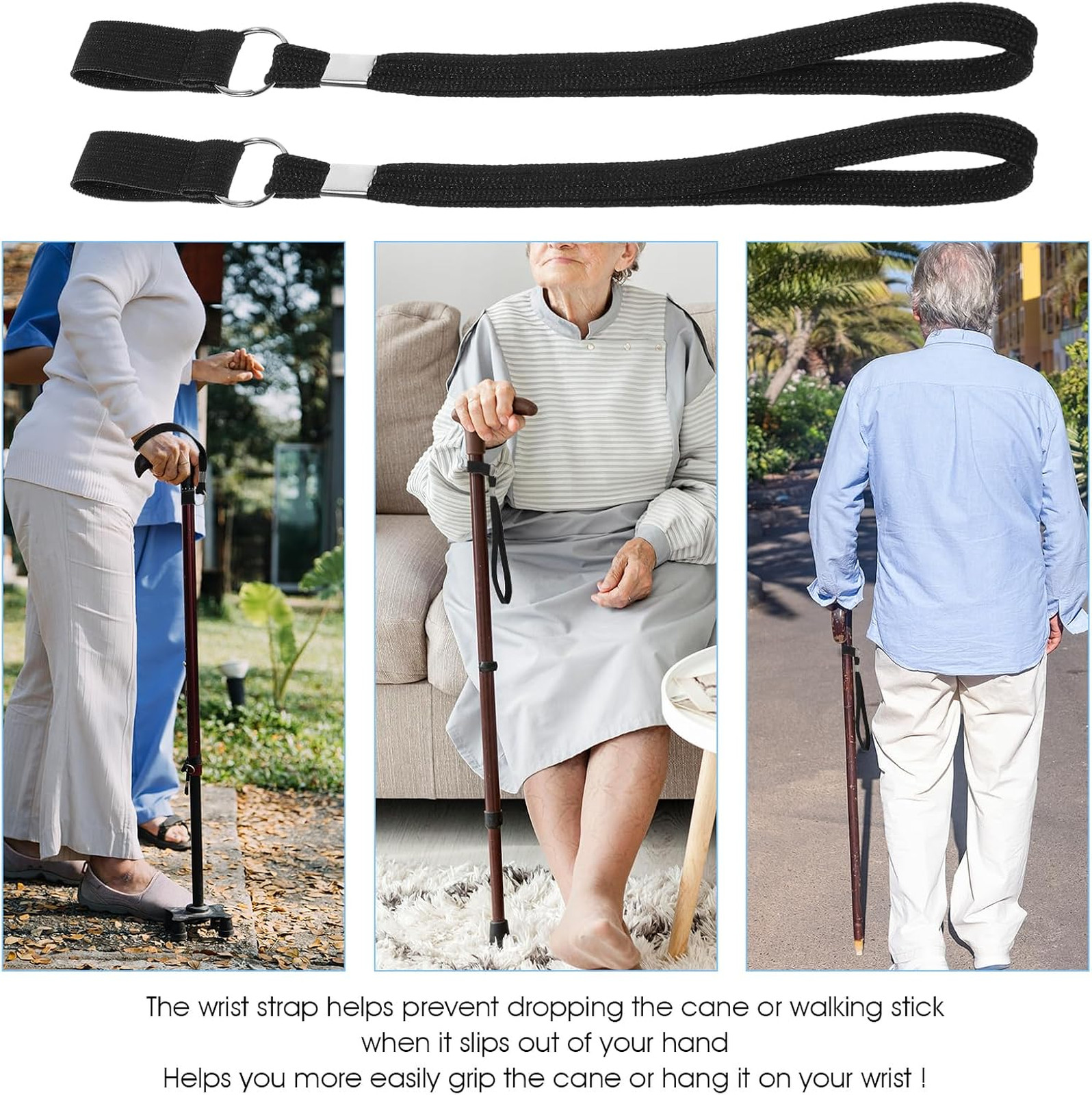 Cane Wrist Strap Replacement Elastic Black Strap for Walking Stick and Trekking