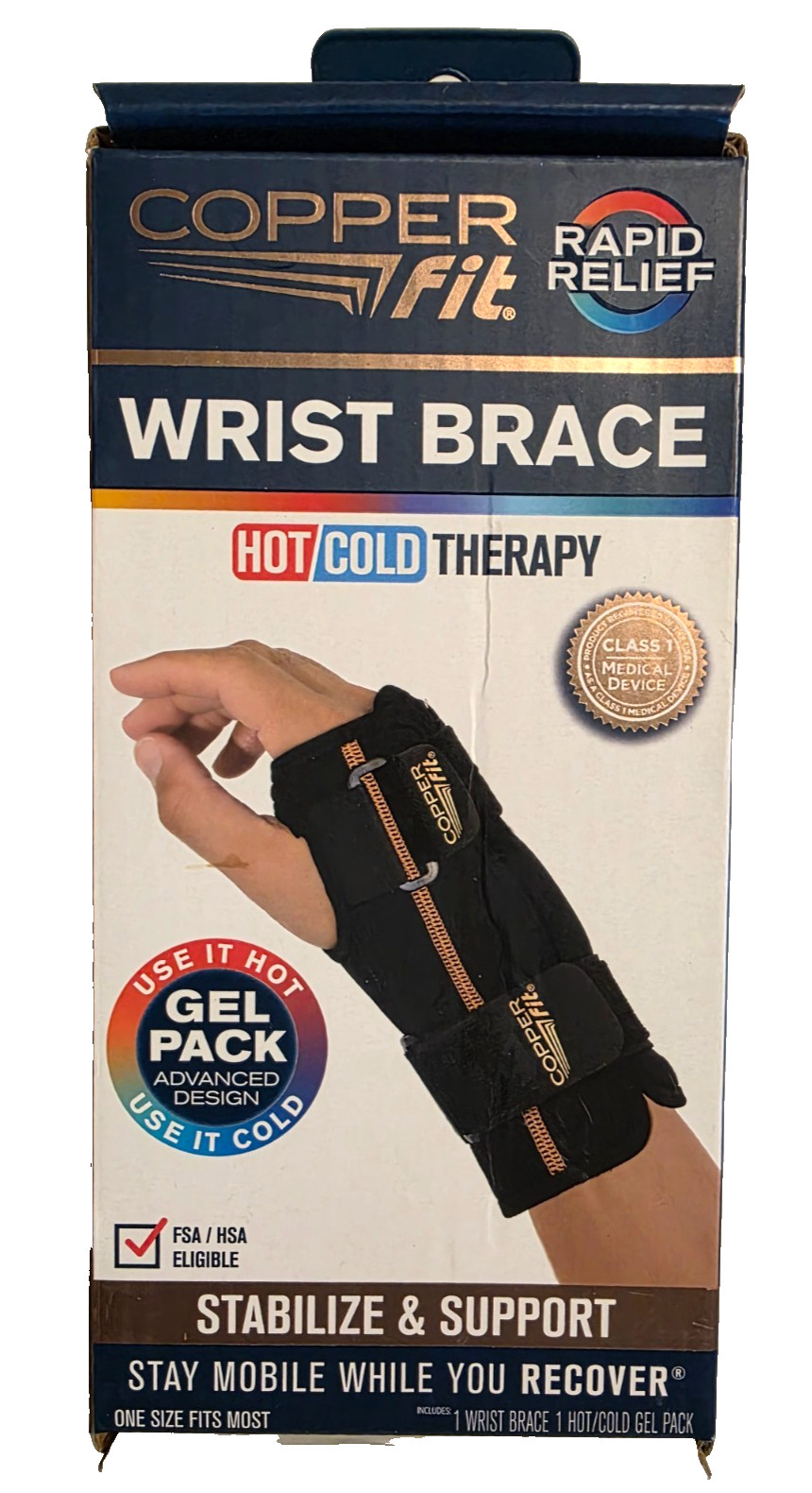 Copper Fit Unisex Adult Rapid Relief Adjustable Wrist Wrap Hot Cold Therapy Care