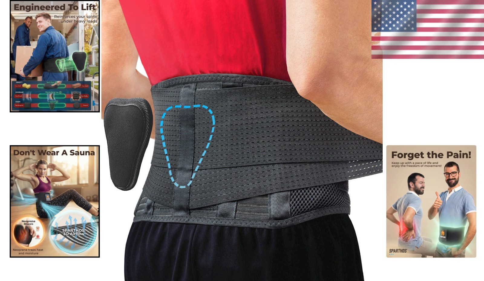 Lightweight Back Support Brace – Instant Relief from Sciatica, Fits Large Waist