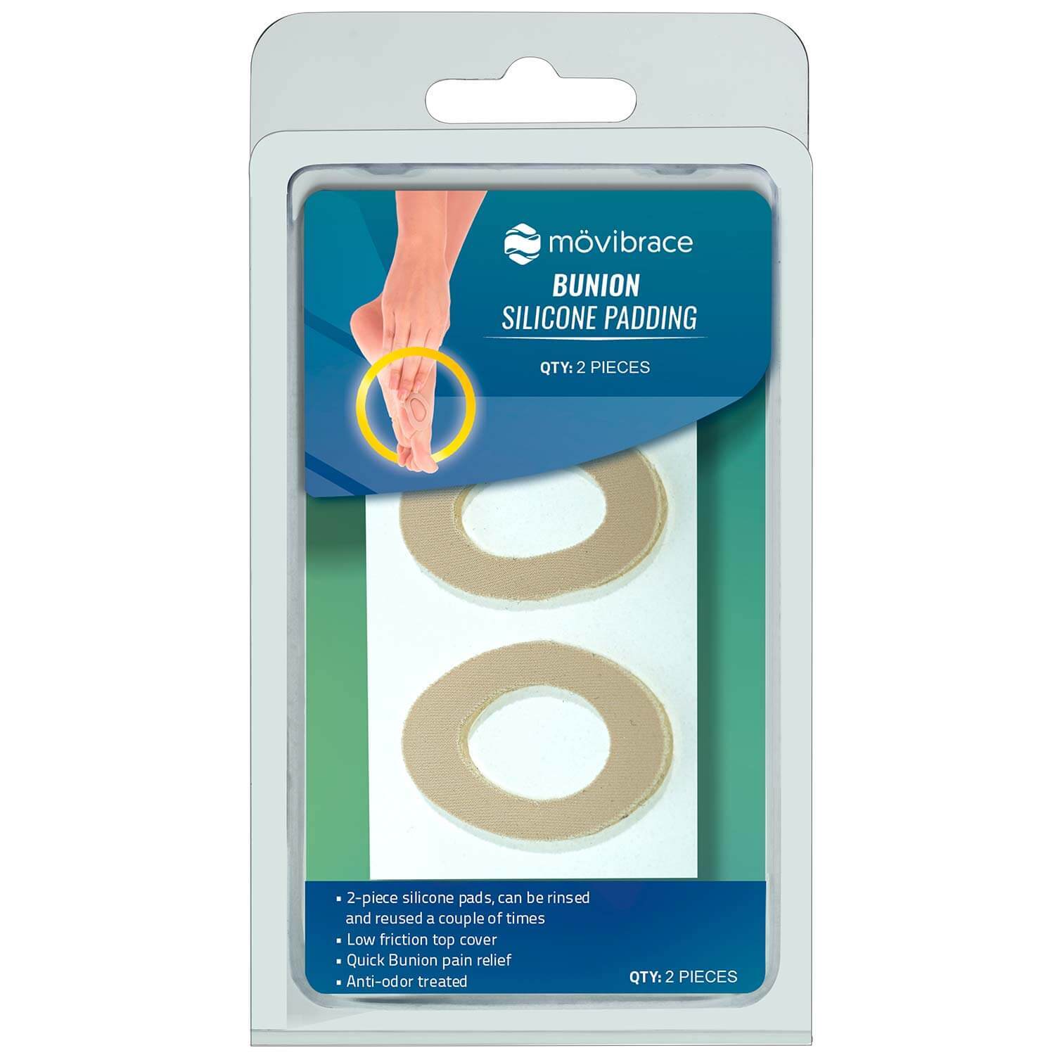 Mövibrace Silicone Adhesive Padding for Corns and Bunions | 2 pads