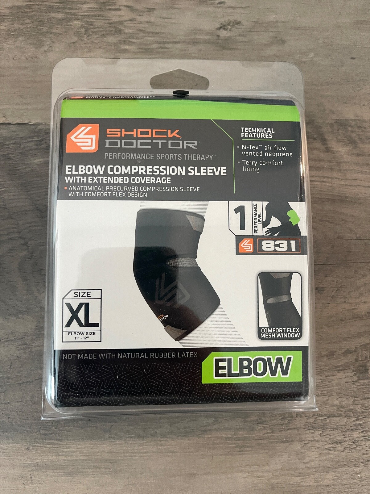 Shock Doctor Elbow Compression Sleeve with Extended Coverage – XL – Black 831 –