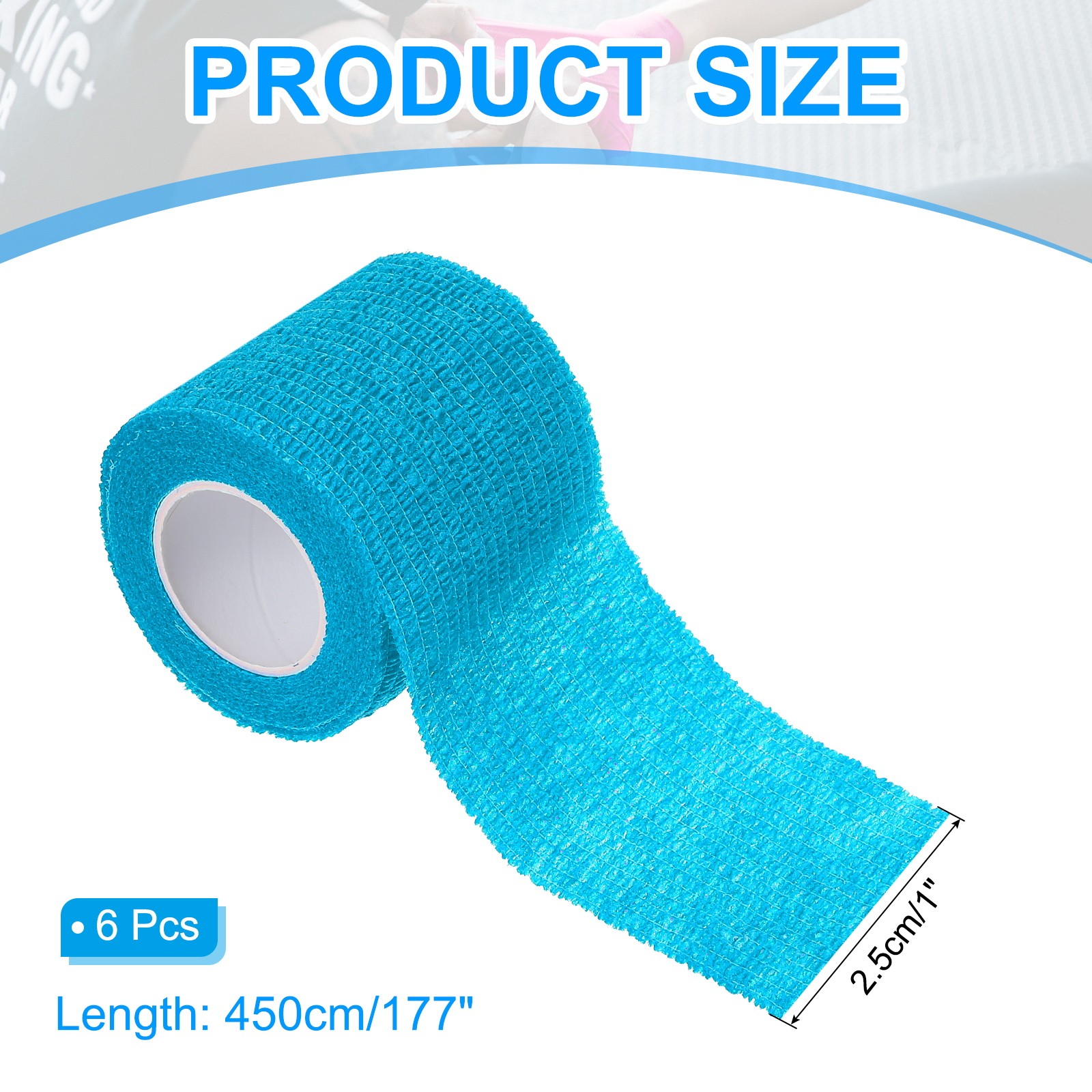1″ x 177″ 6 Pcs Self Adhesive Bandage Wrap Elastic Self Tape Light Blue
