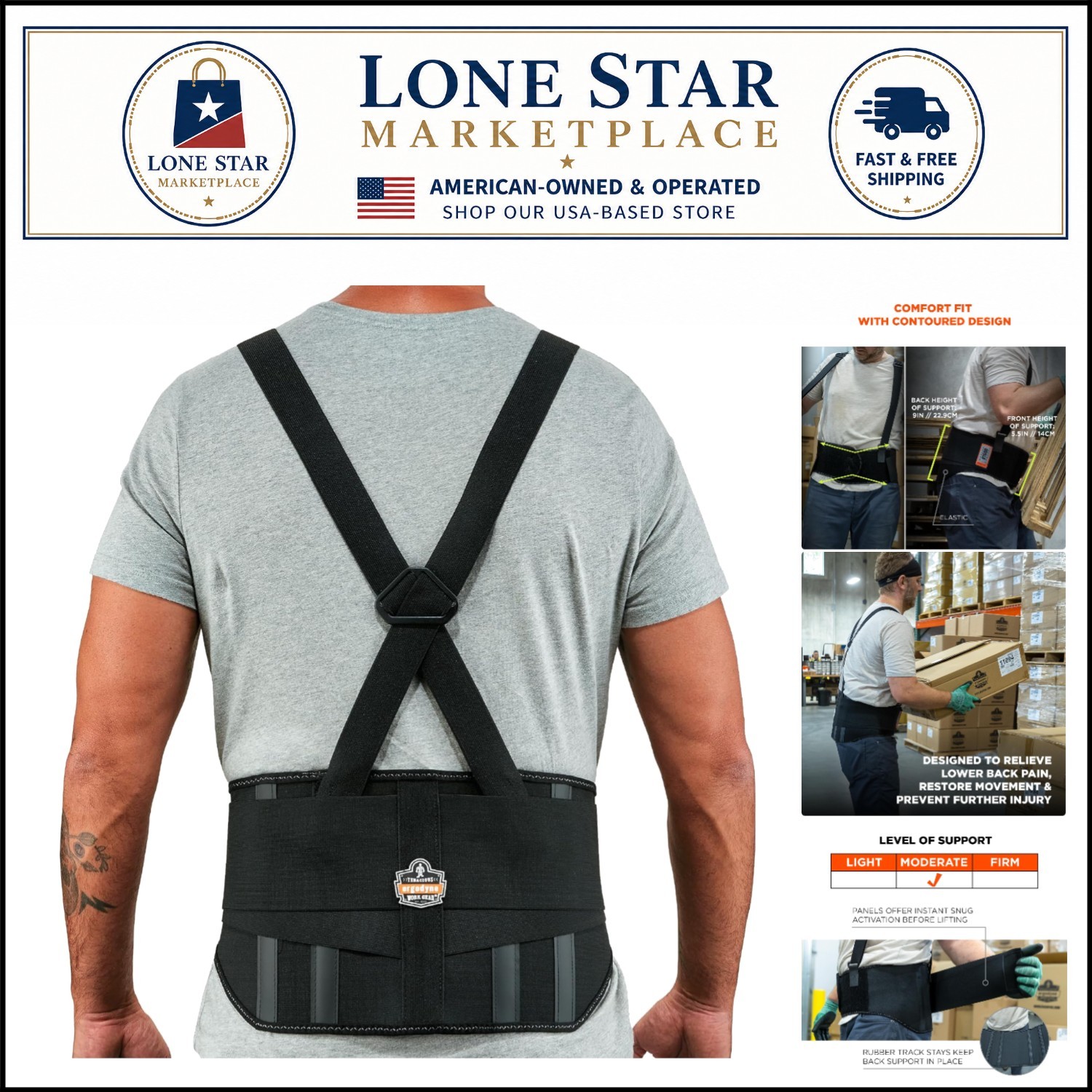 ProFlex 1600 Extra-Firm 9″ Back Support Brace – Black, Size Large for Lifting