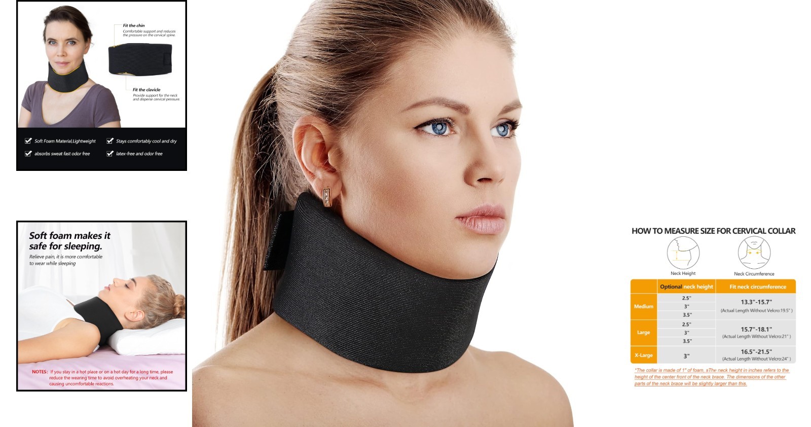2.5″ Depth Soft Foam Neck Brace – Adjustable Cervical Collar for Injury Recovery