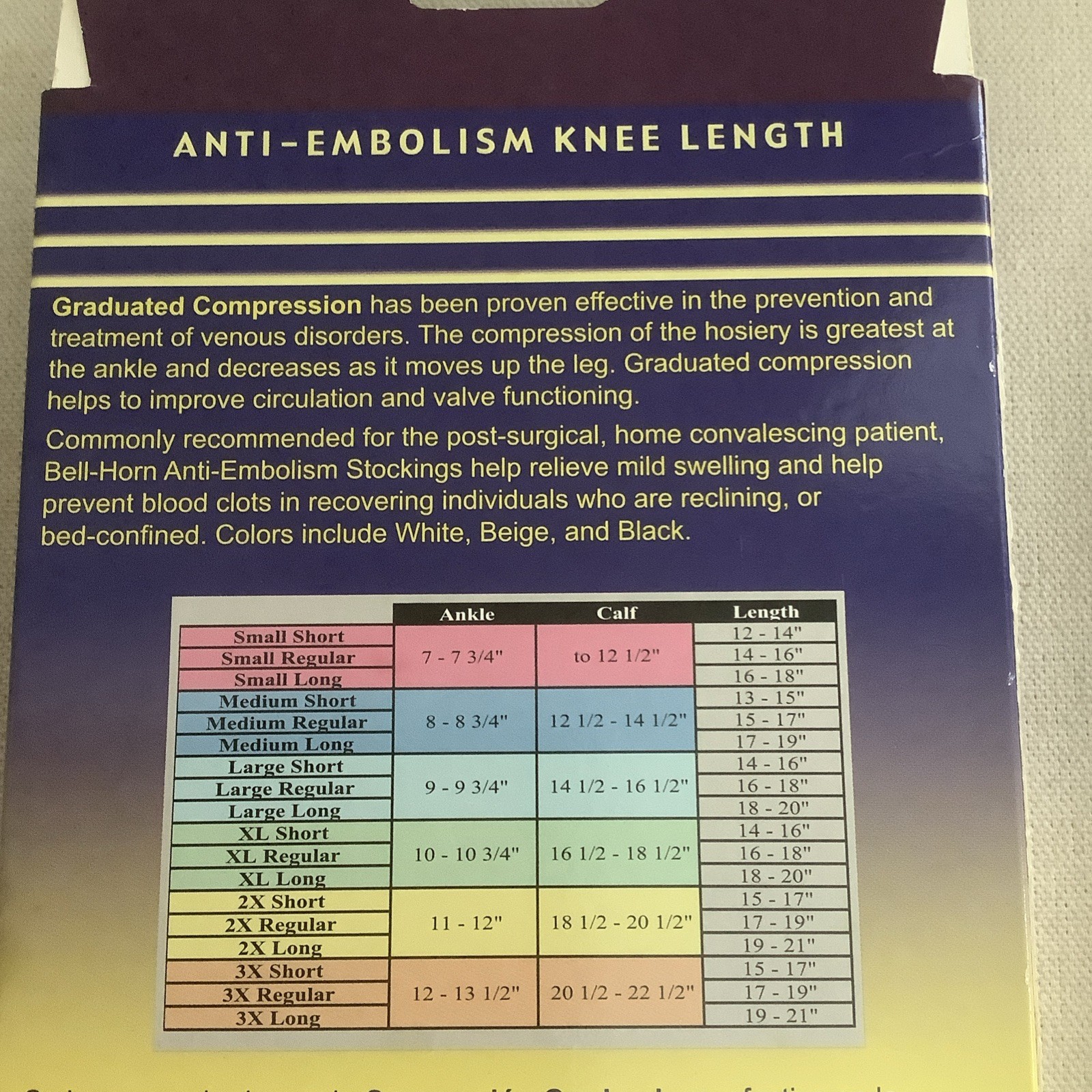 Anti Embolism Bell-Horn Stockings 18 mmHg Compression Closed Toe Beige XXX Large