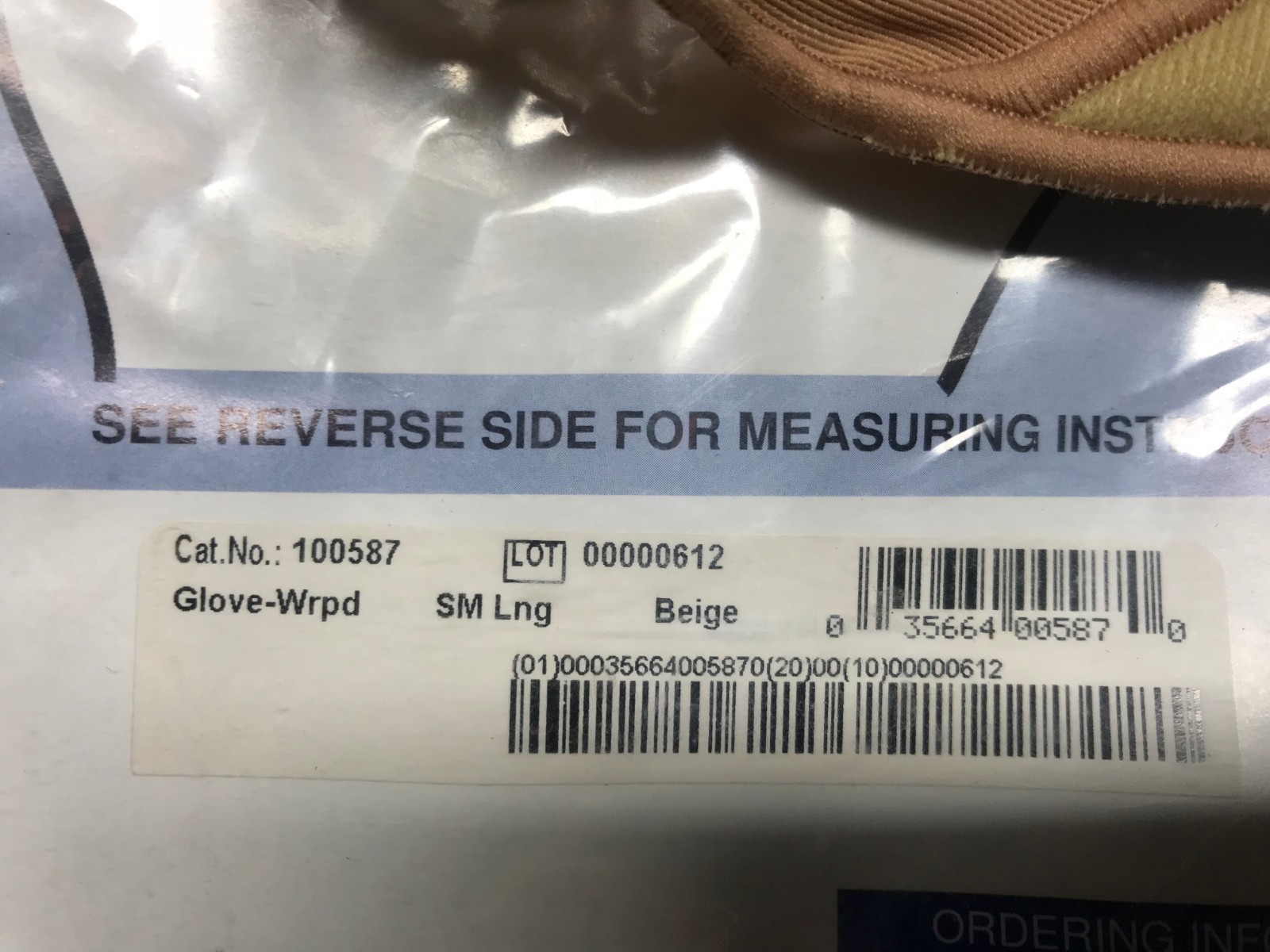 1000587 JOBST Medical Wear Compression Glove Beige SMALL LONG Velcro Closure