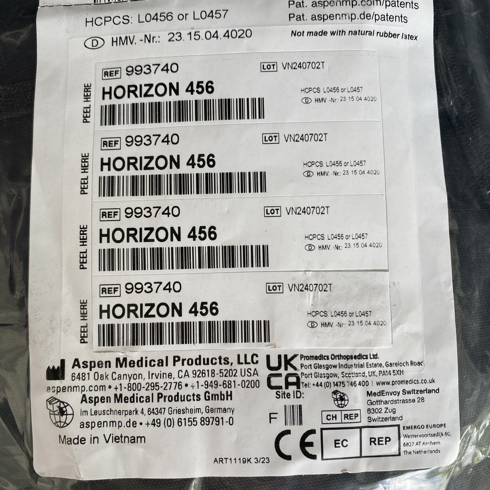 Aspen Horizon 456 TLSO Adjustable Back Brace (993740) Brand New