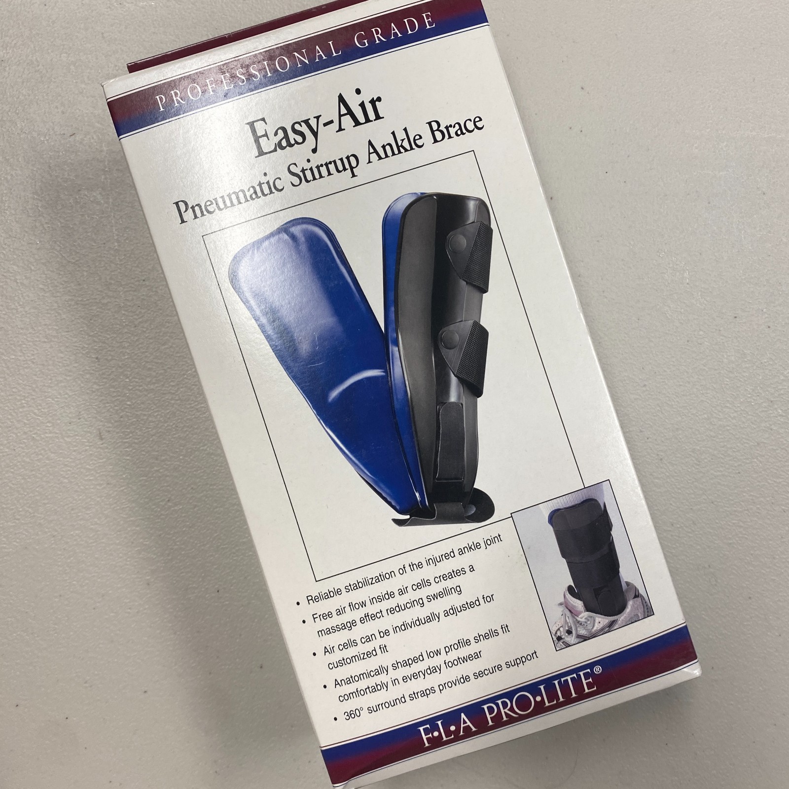 FLA ProLite Easy-Air Left Standard Pneumatic Stirrup Ankle Brace – New in Box