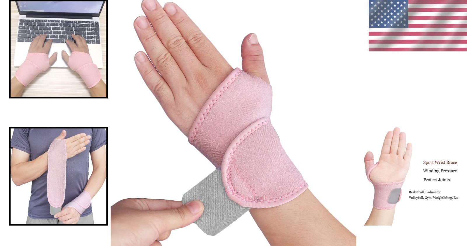 Comfortable Carpal Tunnel Wrist Wrap Set – Adjustable & Non-Slip, Pink, 2 Count