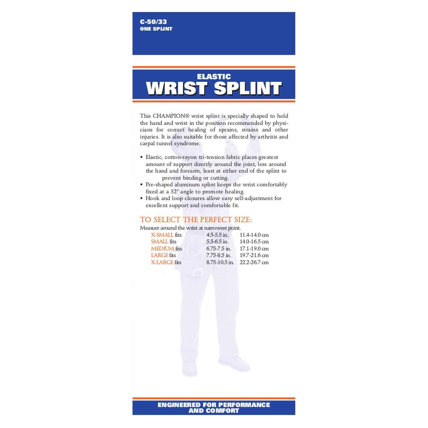 Champion Wrist Splint, Wrap Style, Elastic Knit, Right Hand, Large