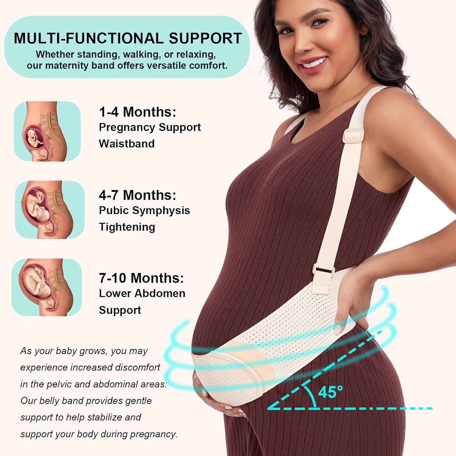 Lower Back Beige Pregnancy Belly Support Maternity Belt for Women Comfort Relief