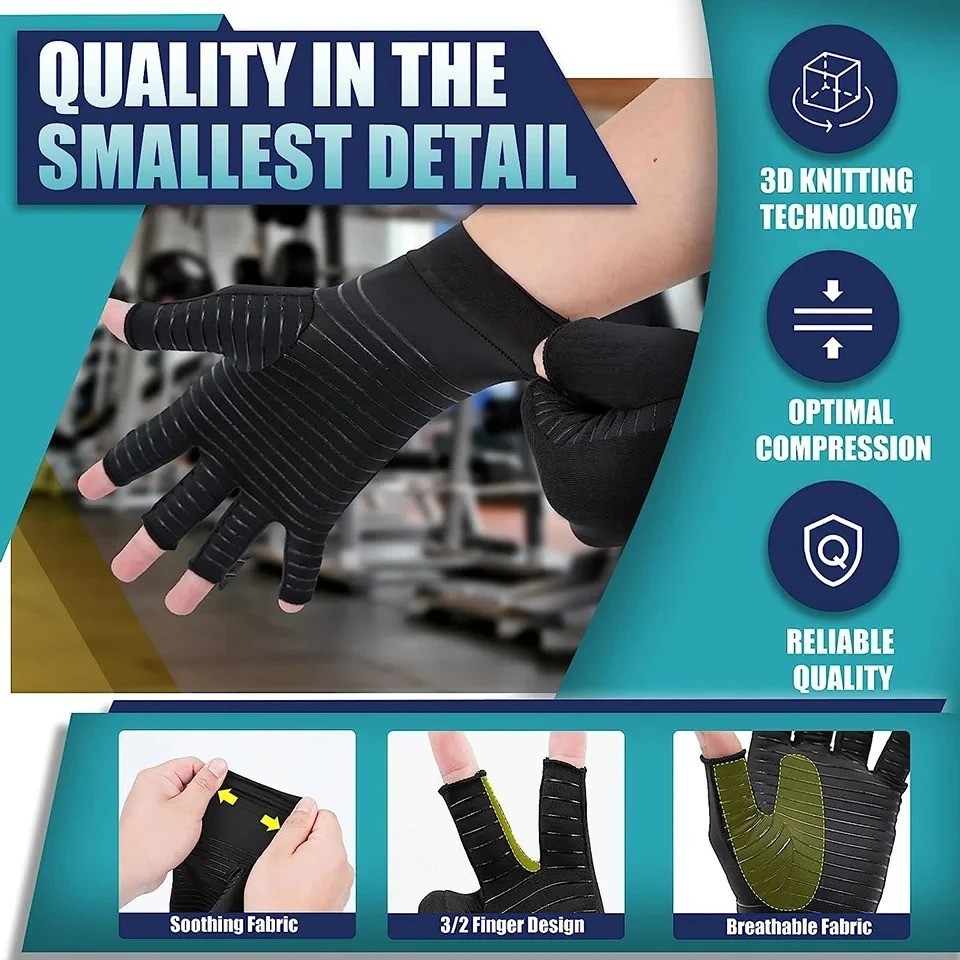 Copper Arthritis Compression Gloves Hand Support Pain Relief Joint Self Care