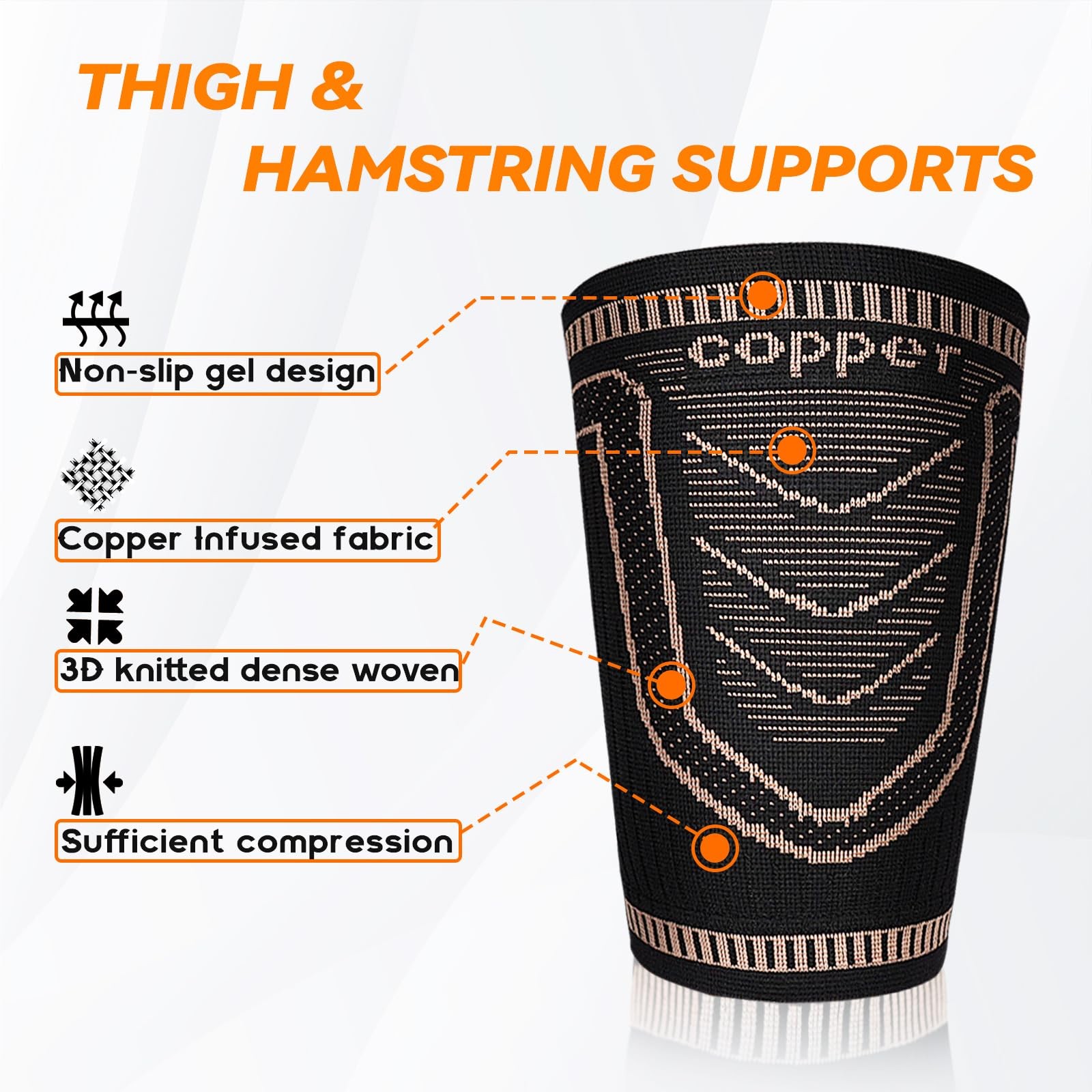 1 Pair Hamstring Compression Sleeve Copper Thigh Brace Quad Support Groin