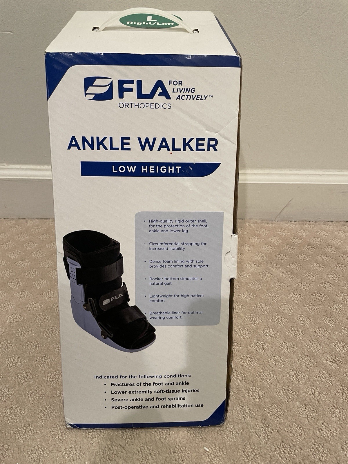 FLA Adjustable Air Ankle Walker Boot Low Gray Size Large right left.