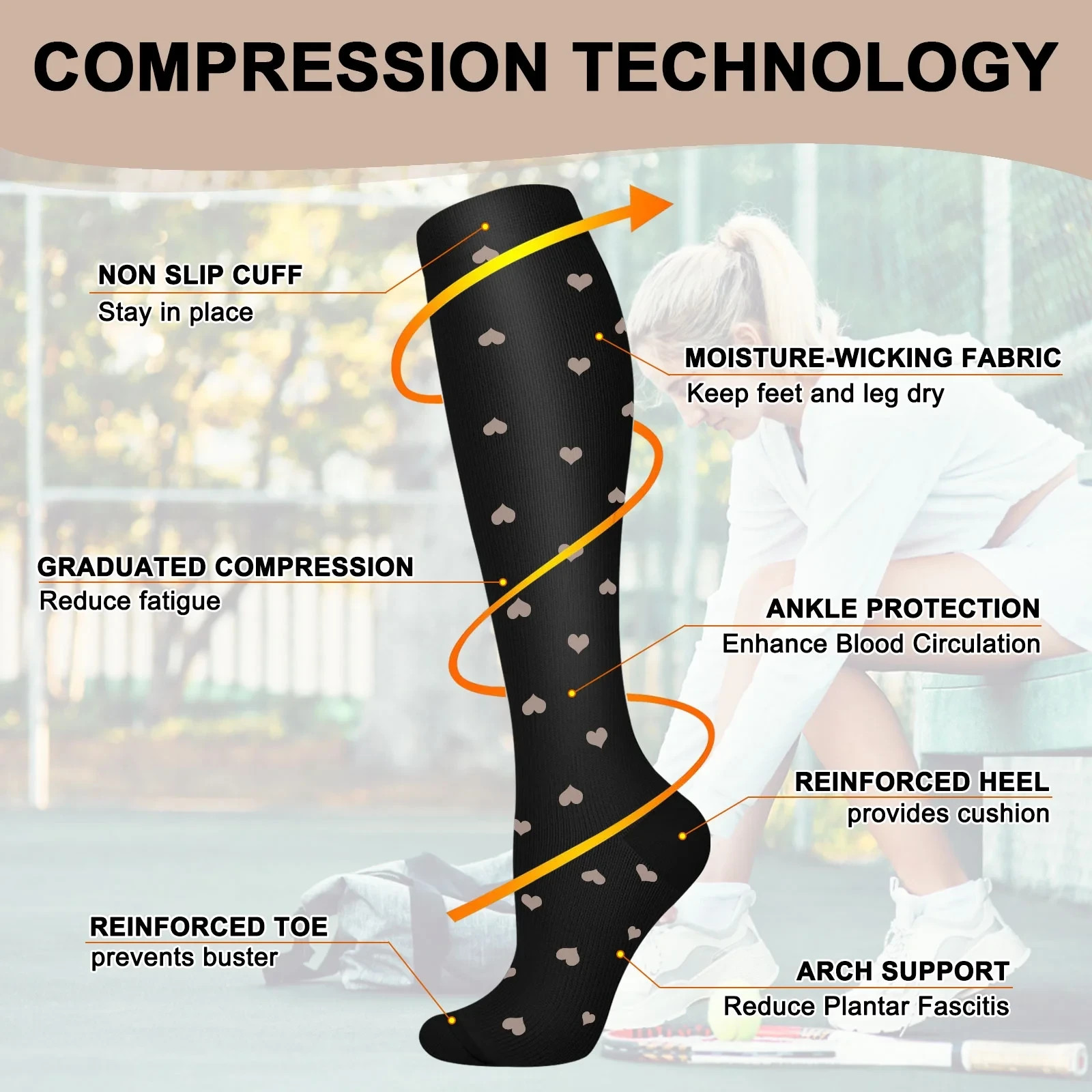 6 pairs Women’s Exercise Compression Socks Support Running Cycling Yoga Foot S/M