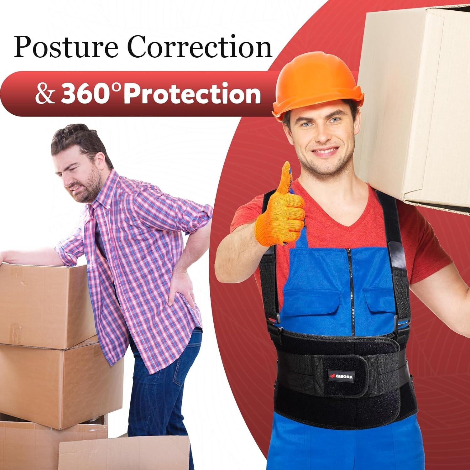 Faja lumbar de trabajo en tallas grandes 4XL/5XL con dos tirantes extraíbles