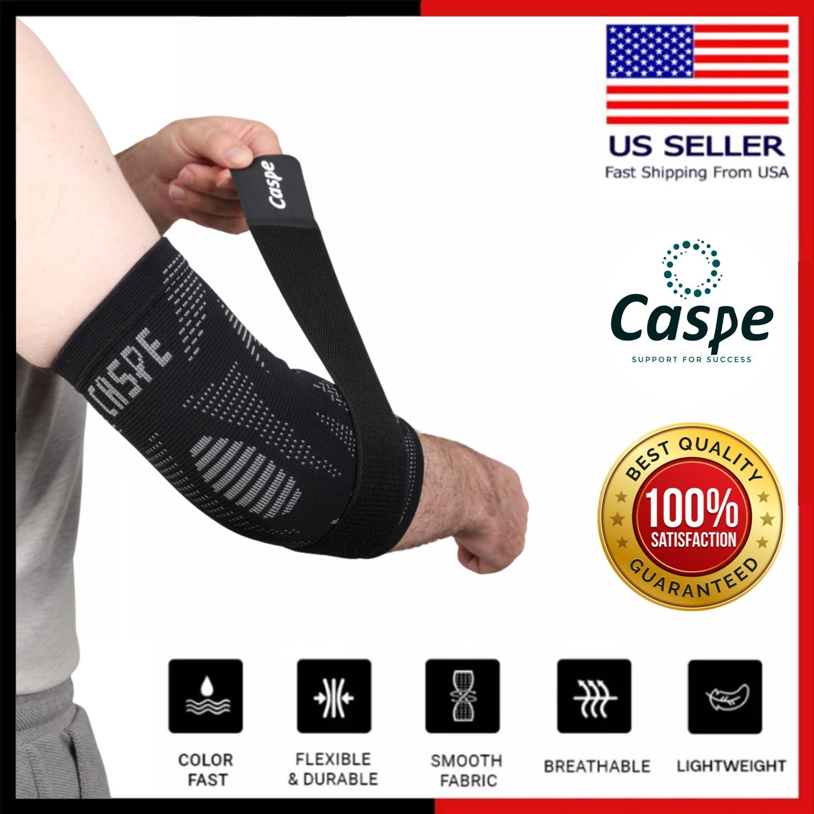 Caspe 2-Pack Elbow Sleeve Brace Wrap Adjustable Support Arm Arthritis Tendonitis