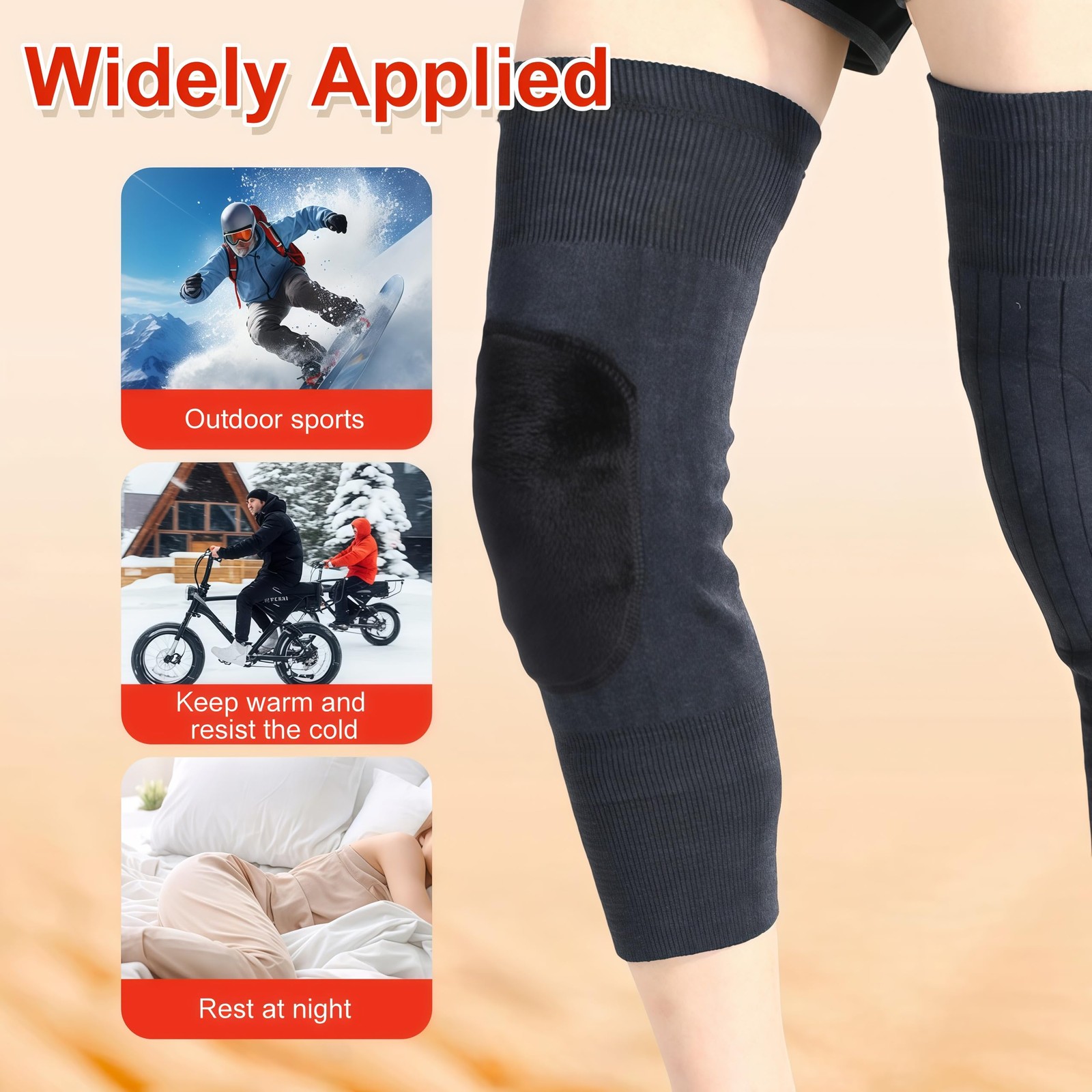 1 Pair Woolen Blend Winter Warming Knee Pads Sponge Sleeve Brace Guard Grey