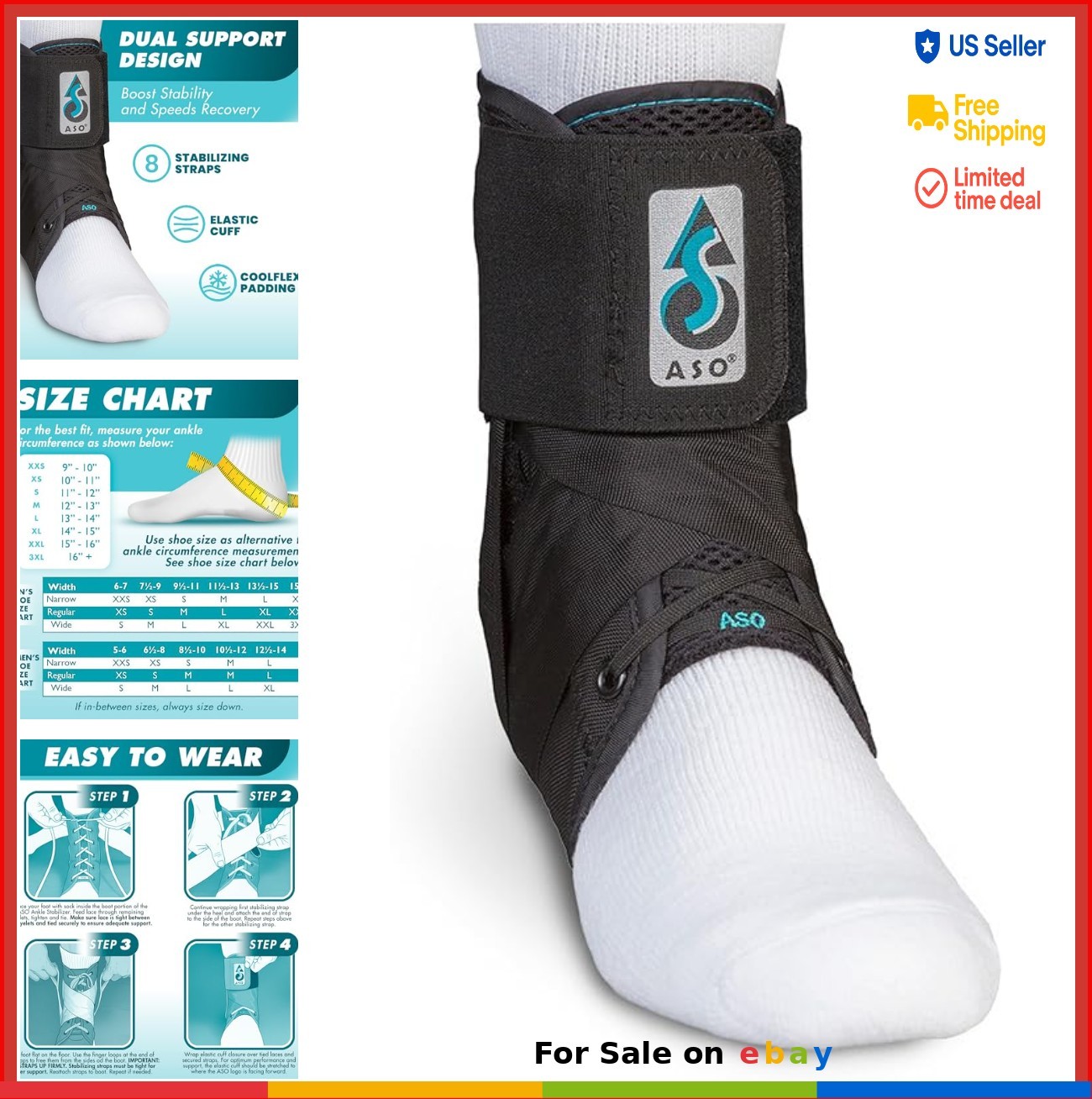 Ankle Stabilizer Brace Lace Up Support for Sprained Ankle Sports Recovery