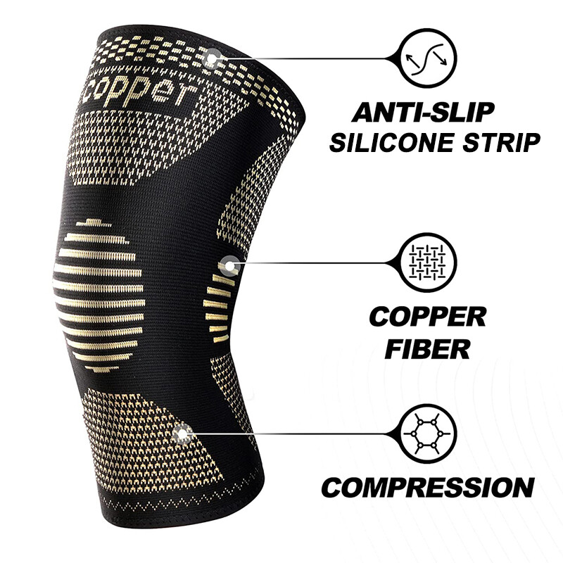Copper Knee Brace Compression Sleeve Support Joint Arthritis Pain Relief Sports