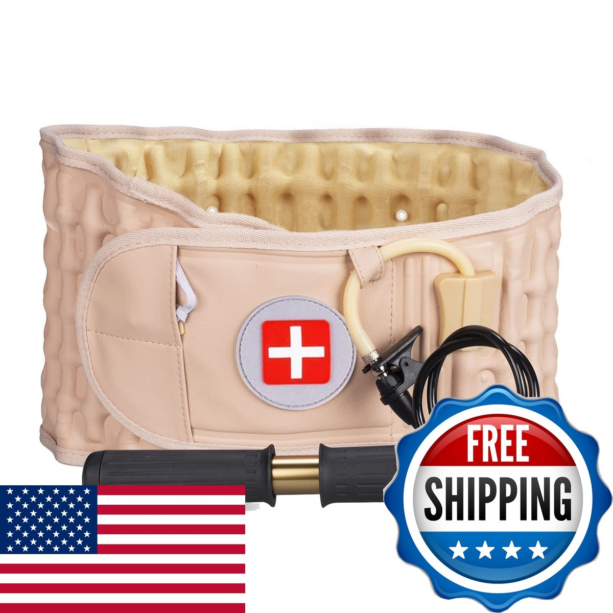 6xigouma Decompression Back Belt Inflatable Back Brace Beige