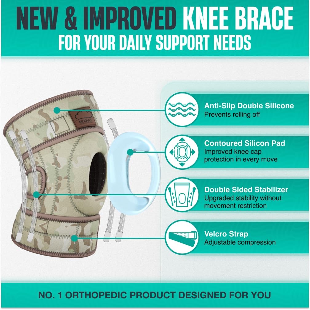 Modvel Elite Knee Brace Side Stabilizers Patella Gel Pads For Maximum Knee Pain