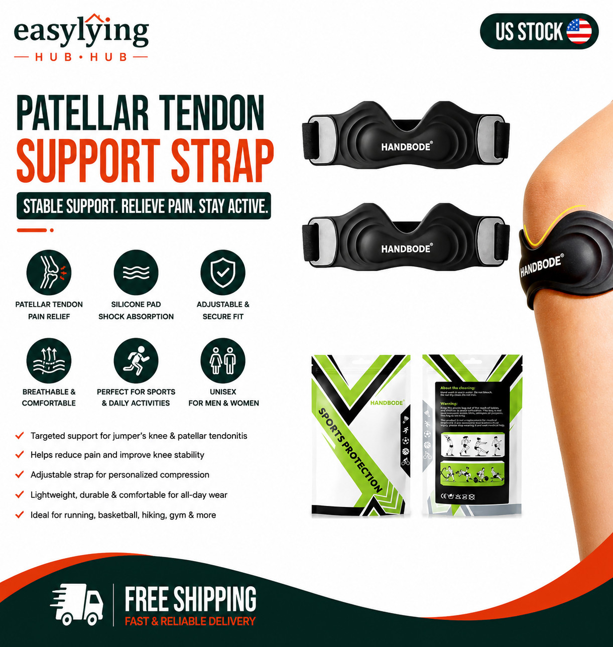 Patellar Tendon Support Strap, Silicone Knee Brace for Men Women, Adjustable Pat