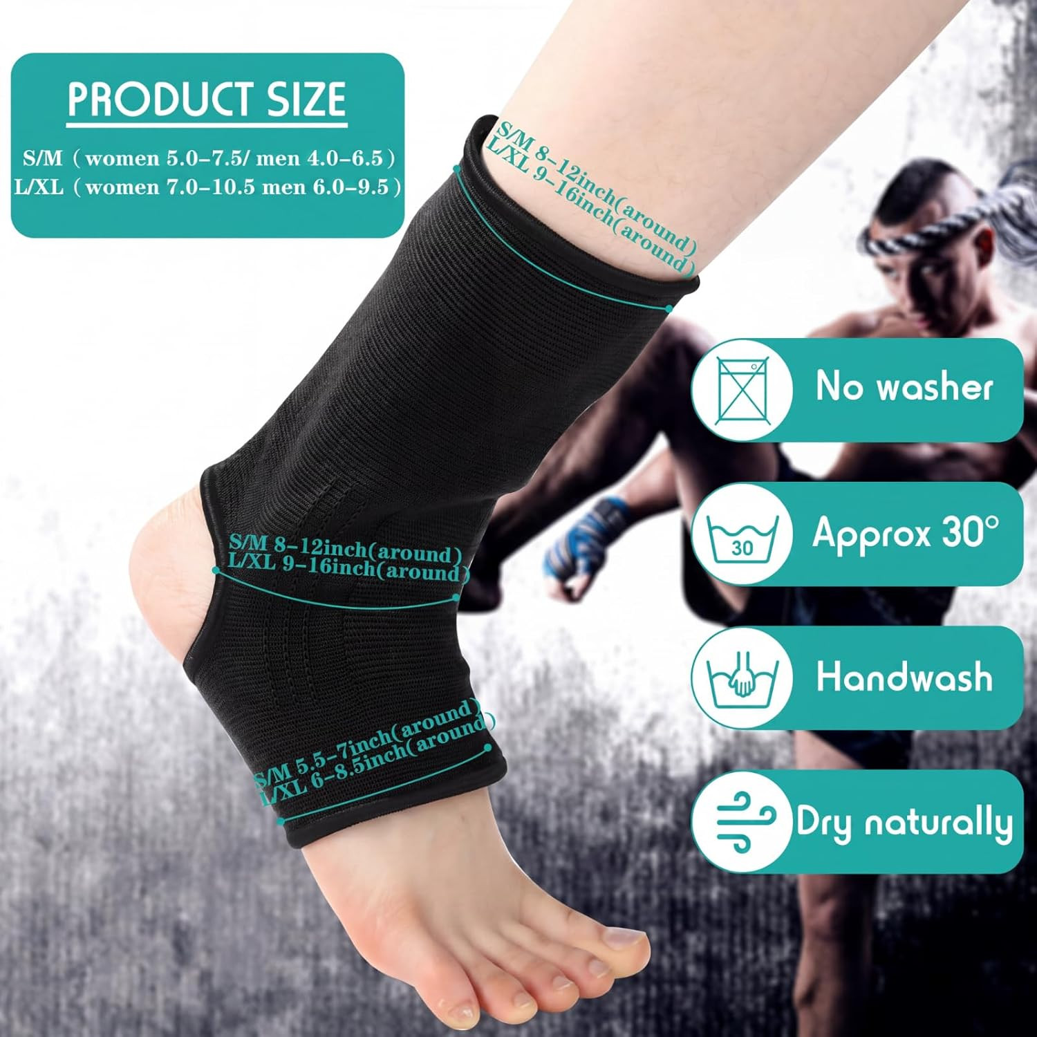 2 Pairs Muay Thai Ankle Support Compression Ankle Sleeve Boxing Foot