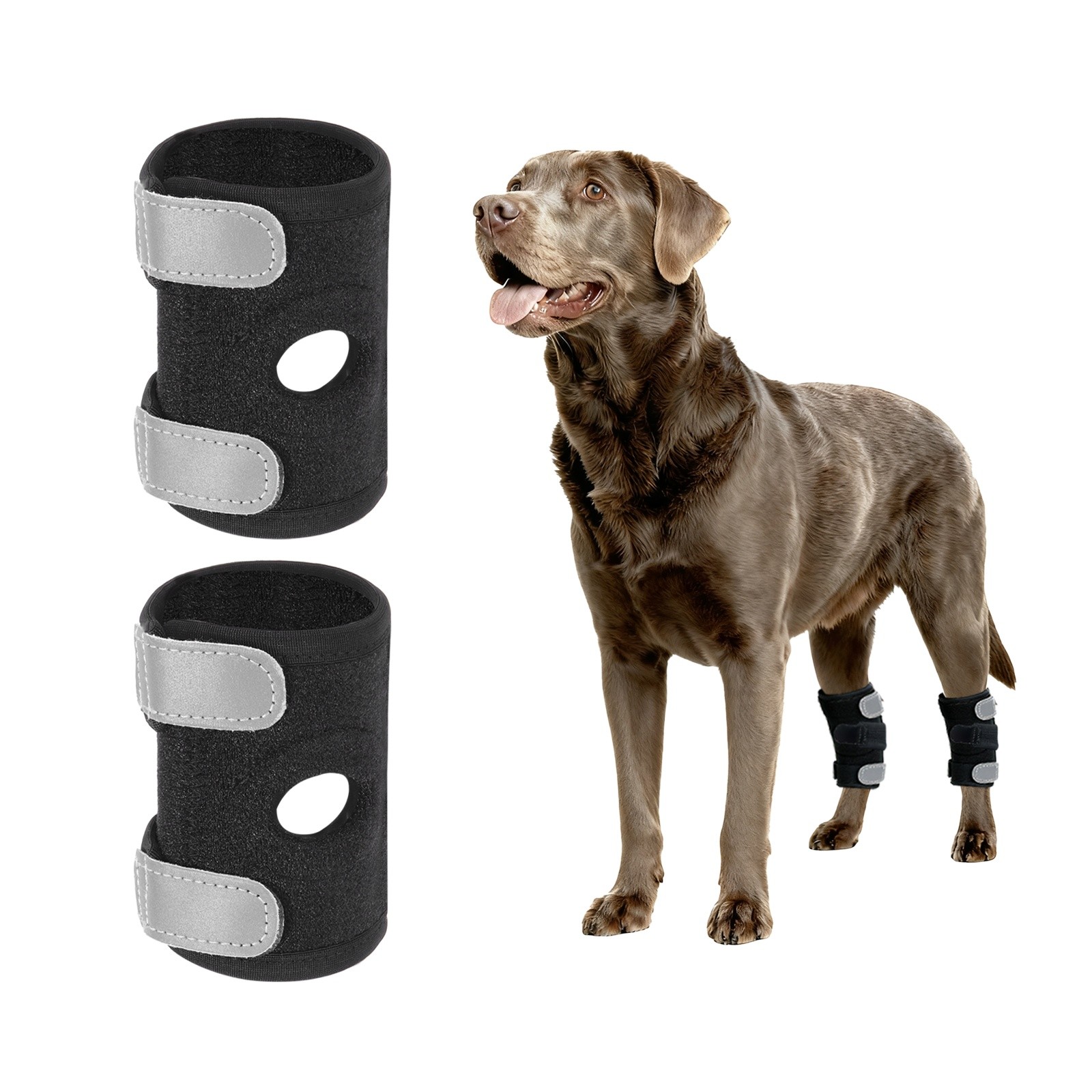 Dog Leg Brace for Back Leg with Metal Strips L Polyester 2Pcs