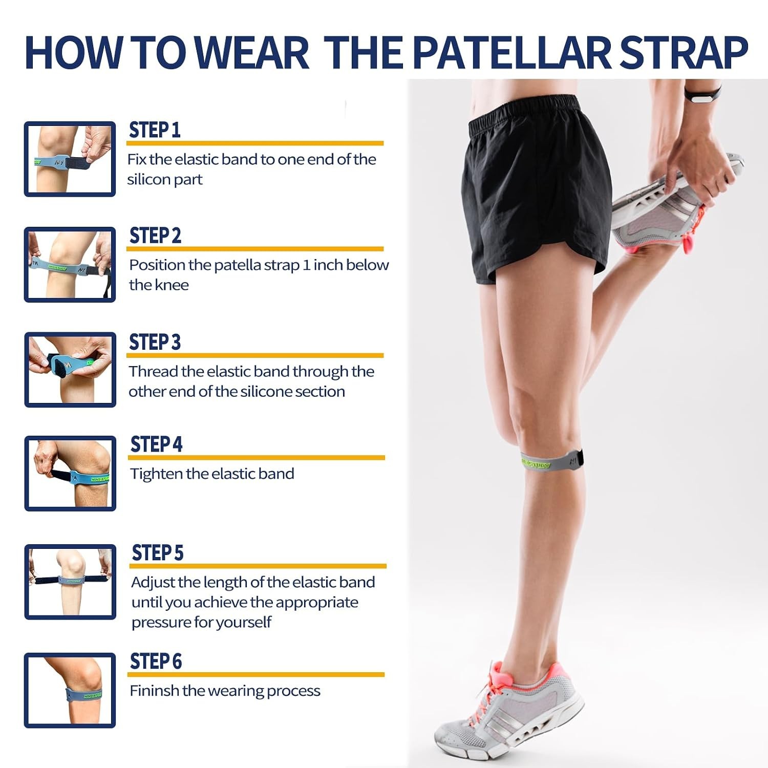 Silicone Patellar Tendon Support Strap 2-Pack, Knee Brace for Women Men, Adju…