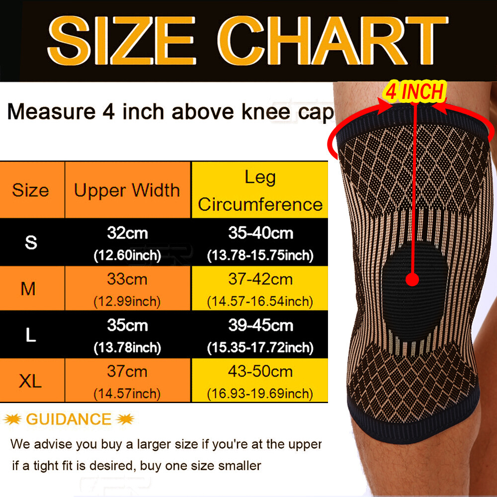 Knee Sleeve Compression Brace Support Copper Sport Joint Pain Arthritis Relief D