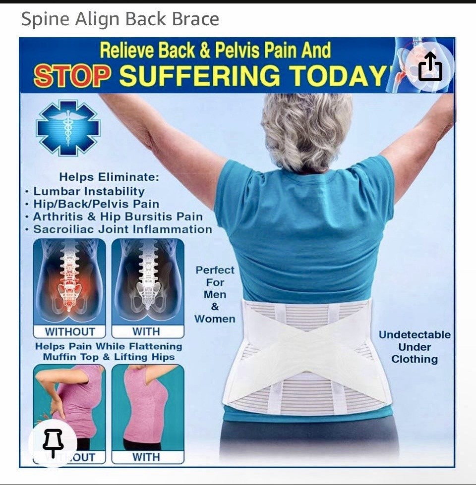 Spine Align Back Brace Size M Adjustable Support Belt White Men/ Women
