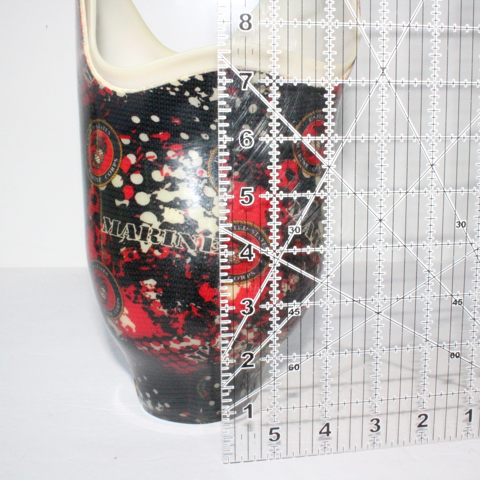 STUNNING BELOW-KNEE RIGHT PROSTHETIC SOCKET RED-WHITE-BLACK U.S MARINES GRAPHICS