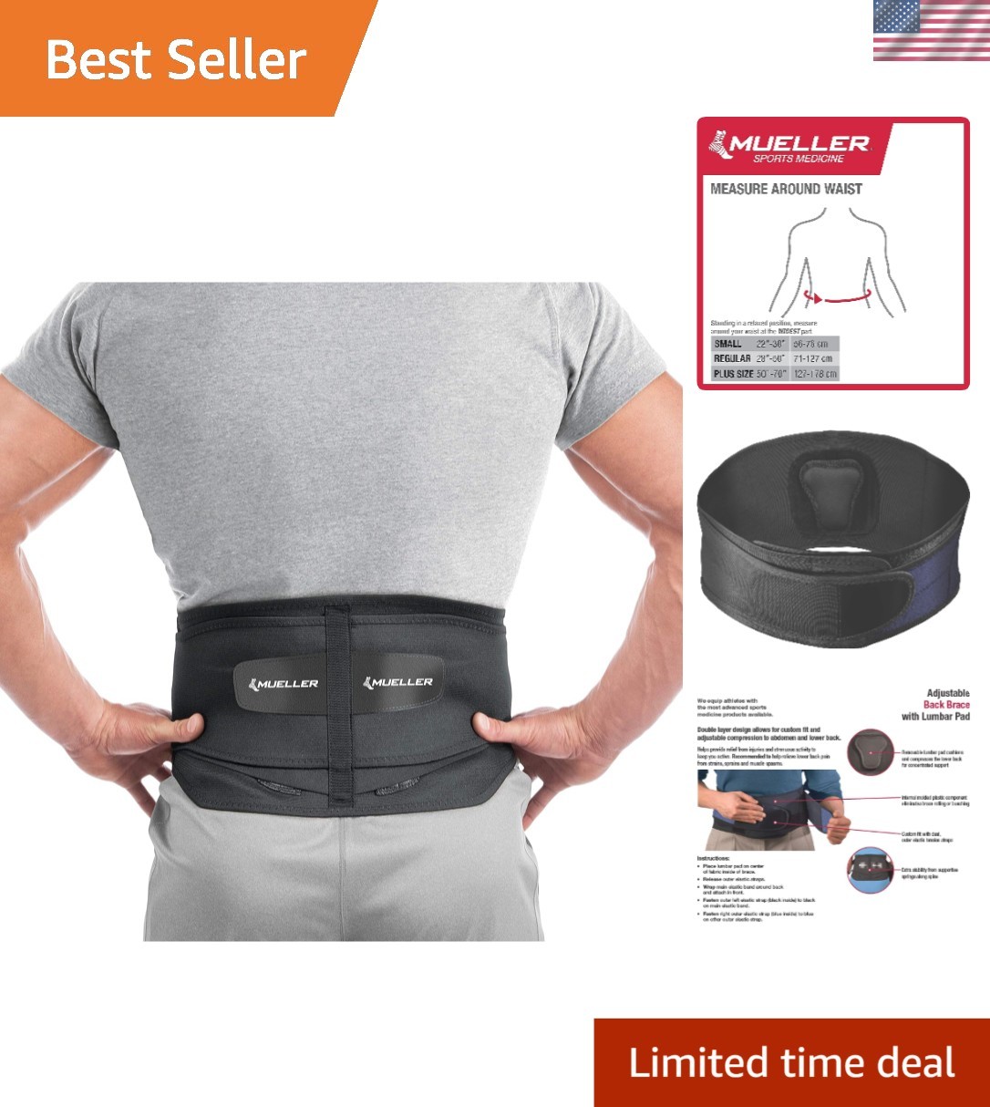 Targeted Compression Lumbar Support Brace for Back Pain Relief – Regular Size