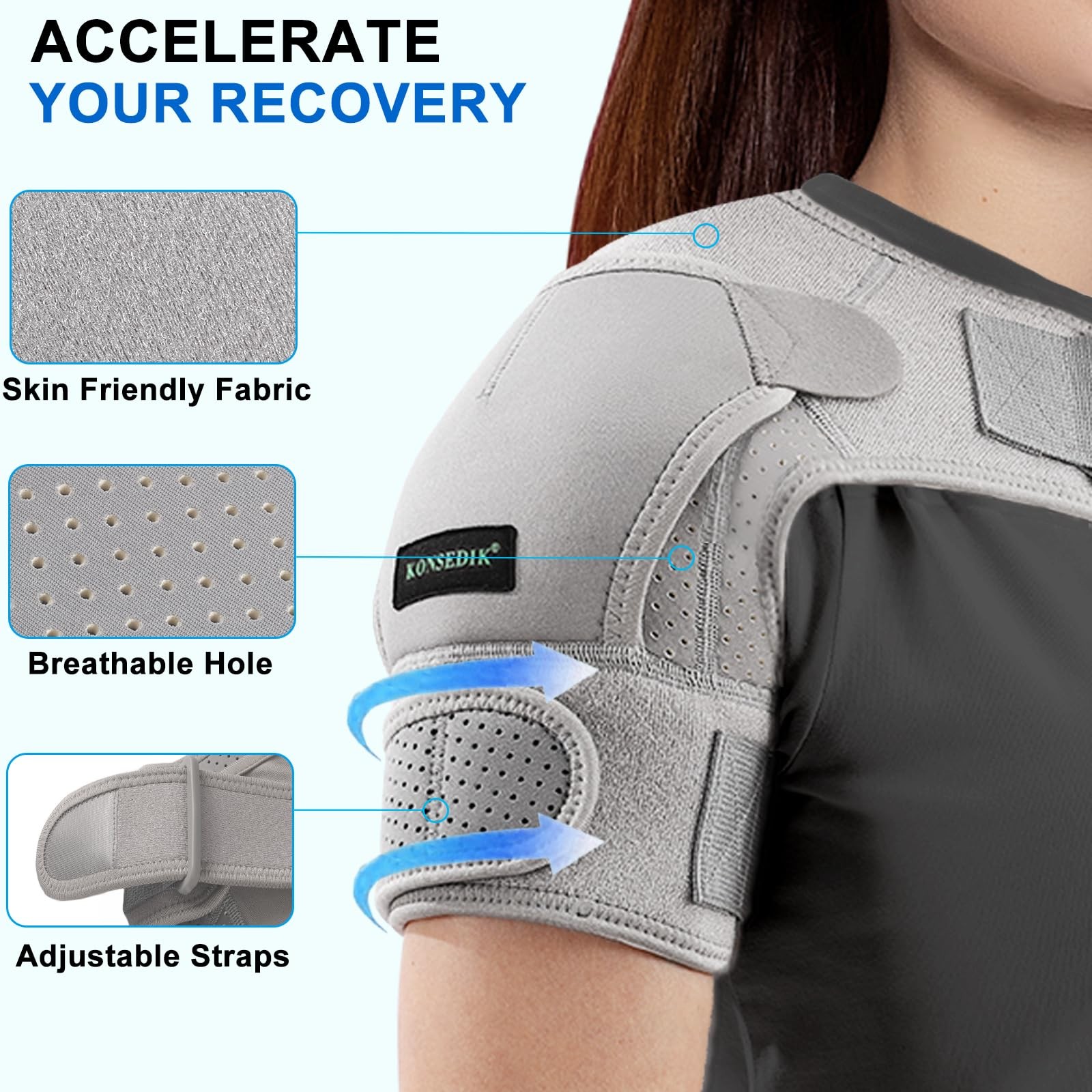 Compression Recovery Shoulder Brace Immobilizer for Torn Rotator Small, Gray