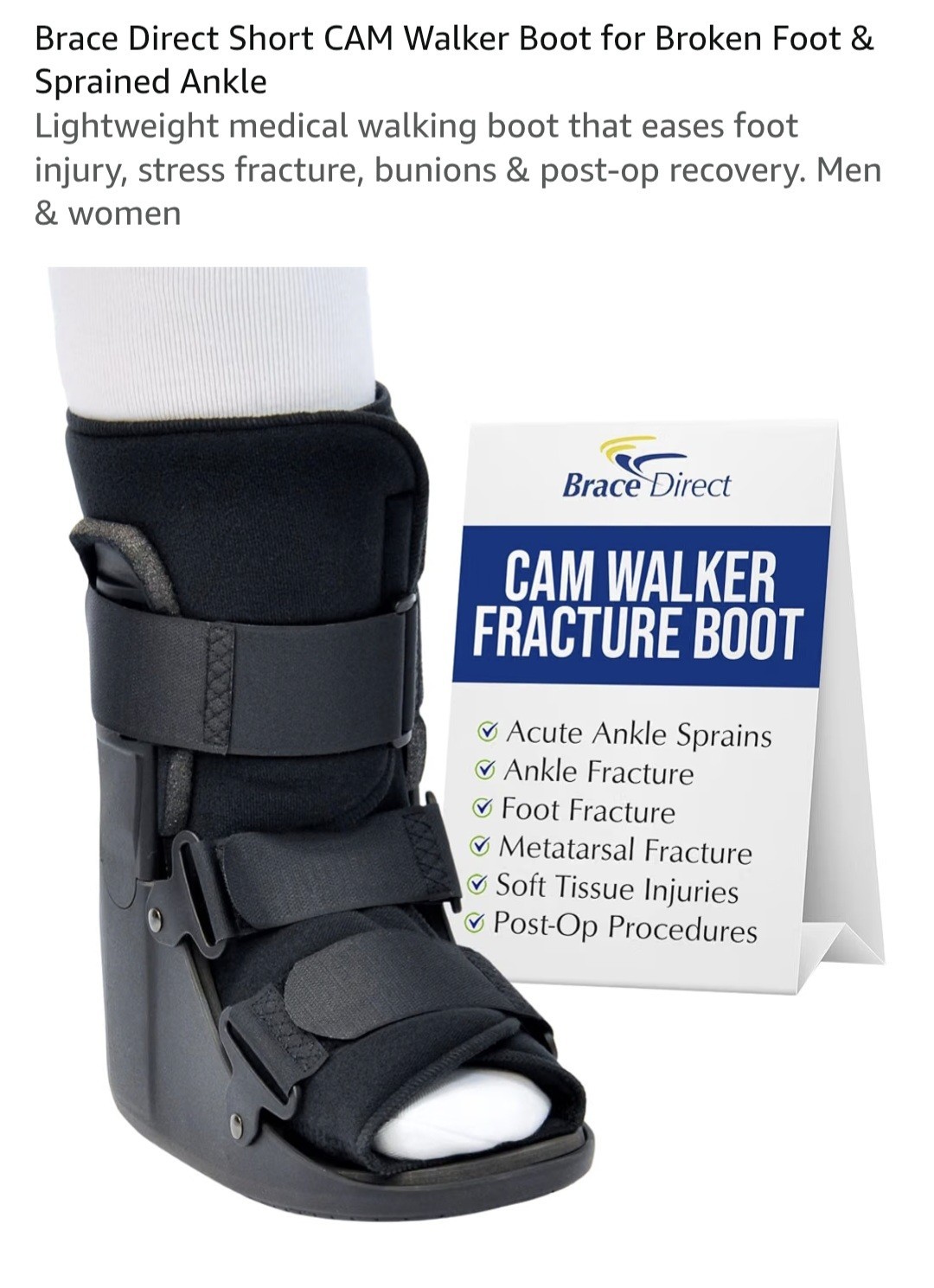 Brace Direct Short CAM Walker Boot, Black, Adjustable Foot/Ankle Immobilizer