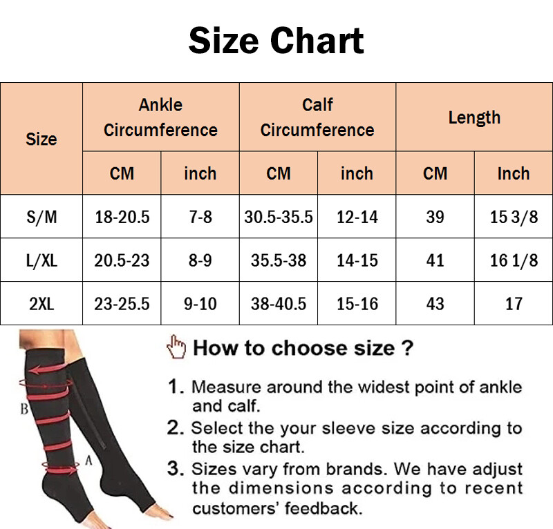 Zipper Compression Socks Support Anti-Fatigue Stockings Men Women 20-30mmHg 2PCS