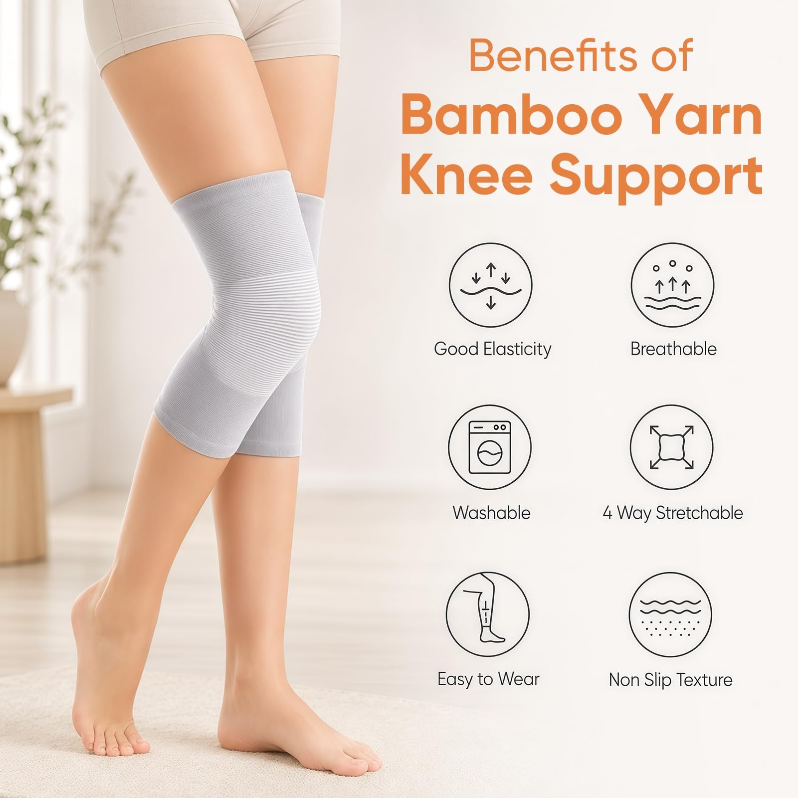 Mivoro Bamboo Knee Sleeve for – One Pair X-Large(91-116), Gray
