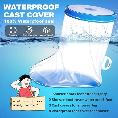 Waterproof Shower Boot Cover for Post-Surgery Foot, Non-Slip Ankle Cast Protecto