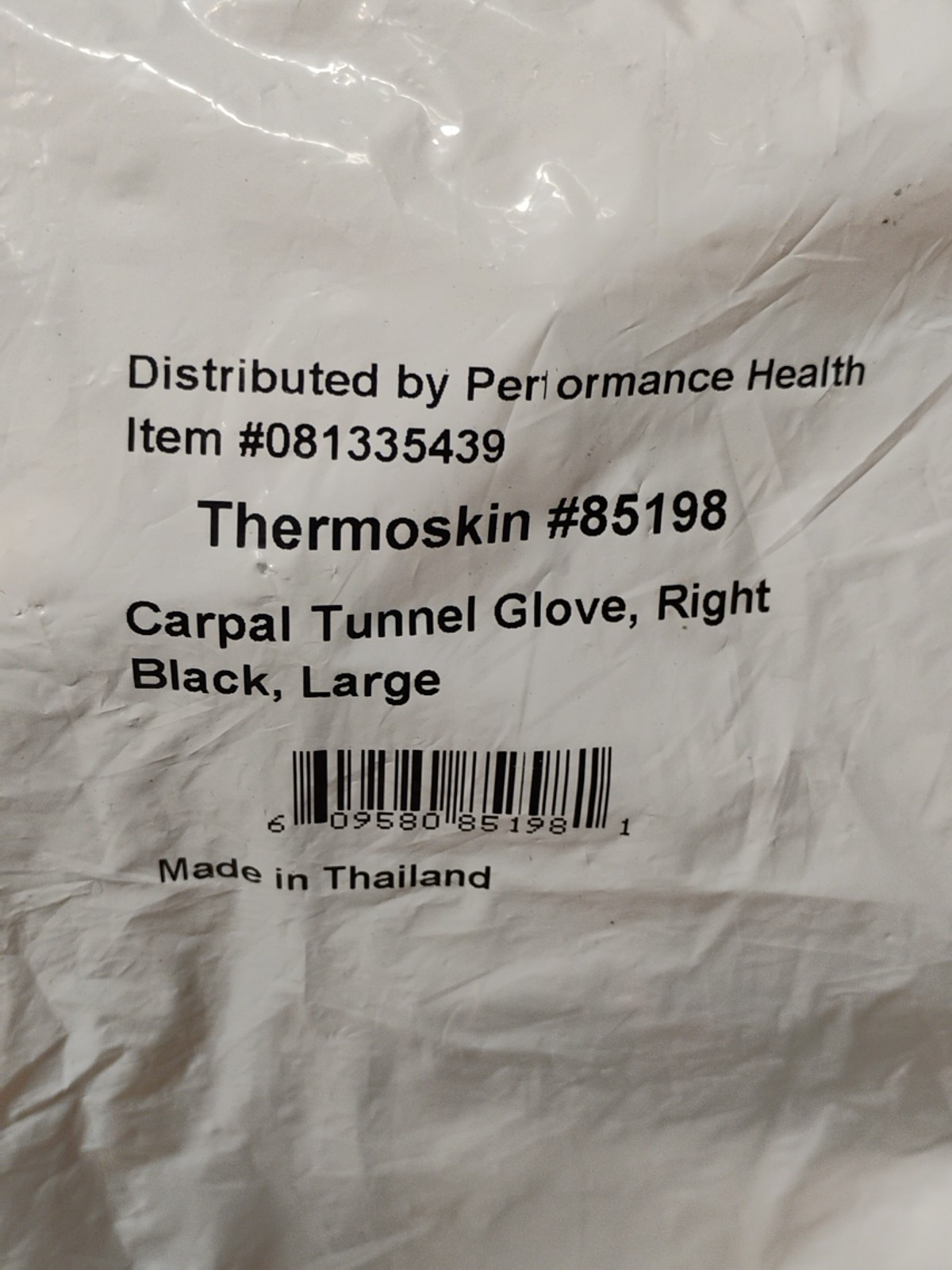 Thermoskin Carpal Tunnel Glove, Right, Black, Large Ortho Zone 85198 *Sealed NEW