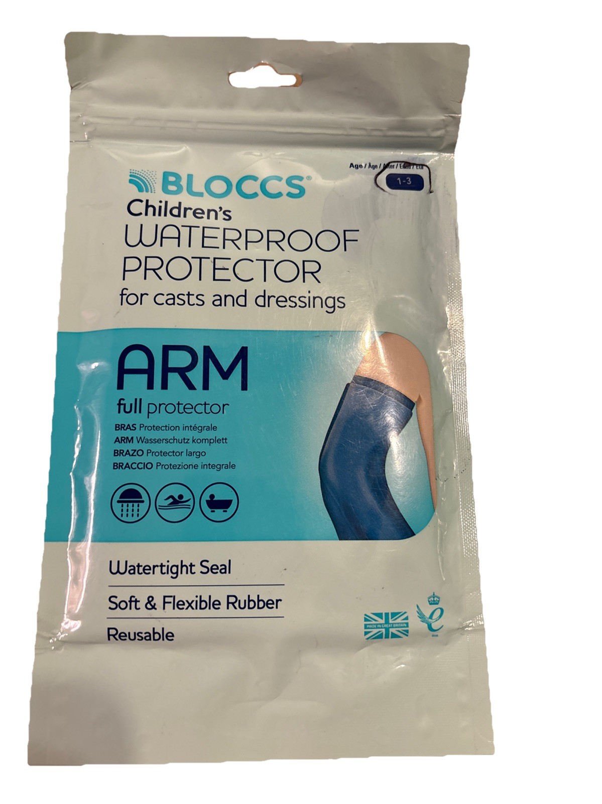 Bloccs Waterproof Cast Arm Full Protector Cast Dressings Childrens 1-3 Reusable