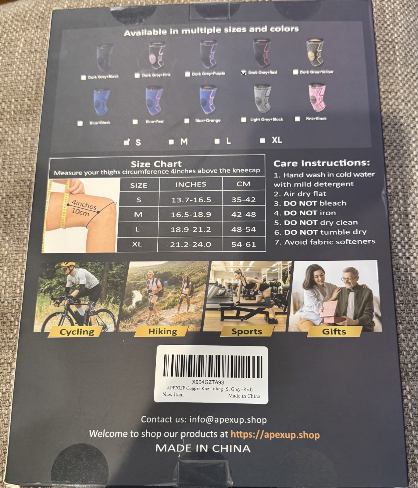 New Apexup Copper Ion Fiber Pair Knee Brace Set Gray Small
