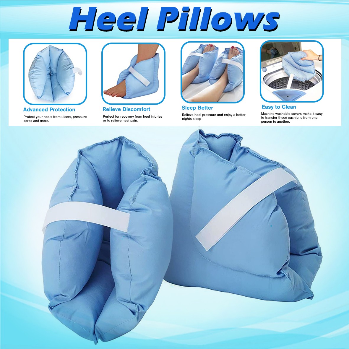 2X Heel Pillows Pads Bed Sore Cushion Heel Protectors for Feet Boot for Injuries