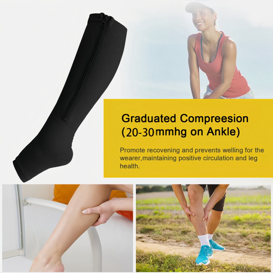 1/3Pk Zipper Open Toe Compression Stocking 20-30mmHg Calf Leg Ankle Support Sock