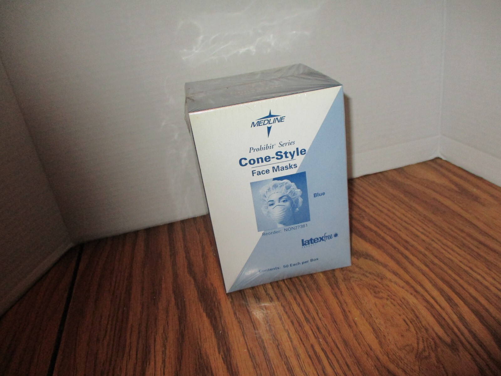BRAND NEW SEALED MEDLINE PROHIBIT SERIES CONE STYLE FACE MASK BLUE 50 COUNT