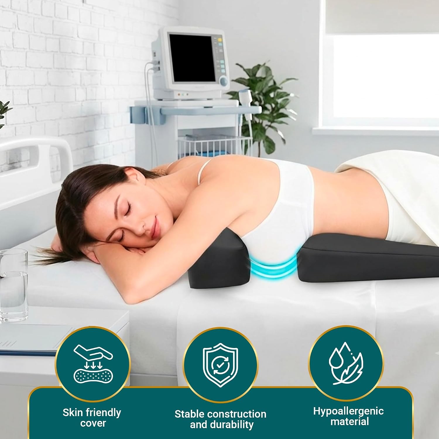 Medical Breast Pillow for Larger Bust Sizes AA-C+ Black Wedge Cushion Post