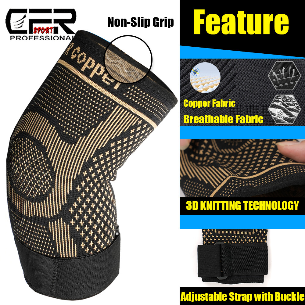 Copper Elbow Brace Support Compression Arm Sleeve Sports Tennis Joint Pain Strap