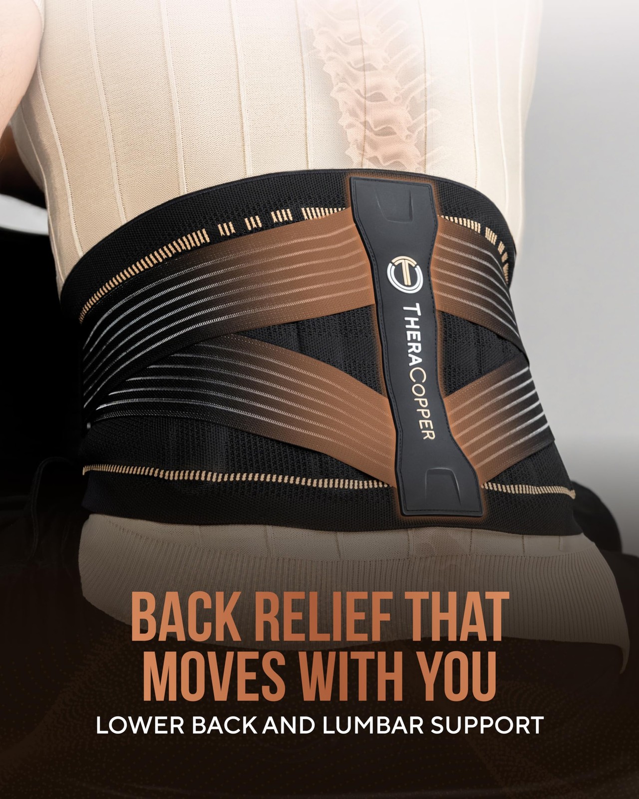 TheraCopper Copper Back Brace for Men & Women — Lumbar Support Large, Black