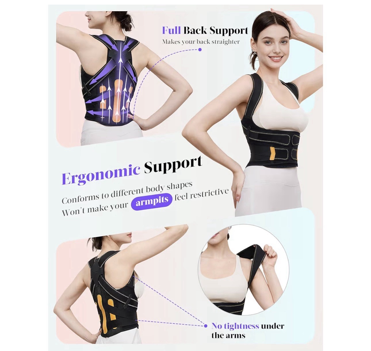 Black Medium Posture Corrector Women/Men 5Full Back Support Brace Rods FSA&HSA
